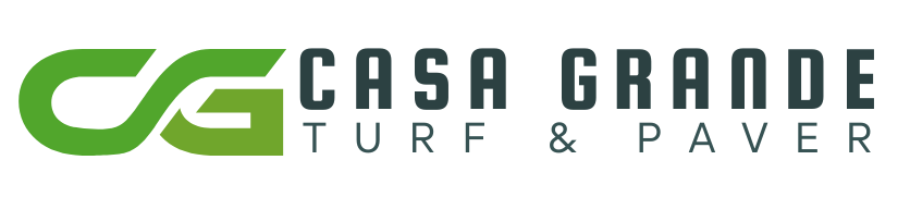 Logo for Casa Grande Turf & Paver. The design features stylized green letters "CG" on the left, followed by the text "CASA GRANDE" in black and "TURF & PAVER" below in smaller font.
